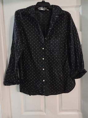 *Old Navy Black Button-Down Shirt with White Polka Dots